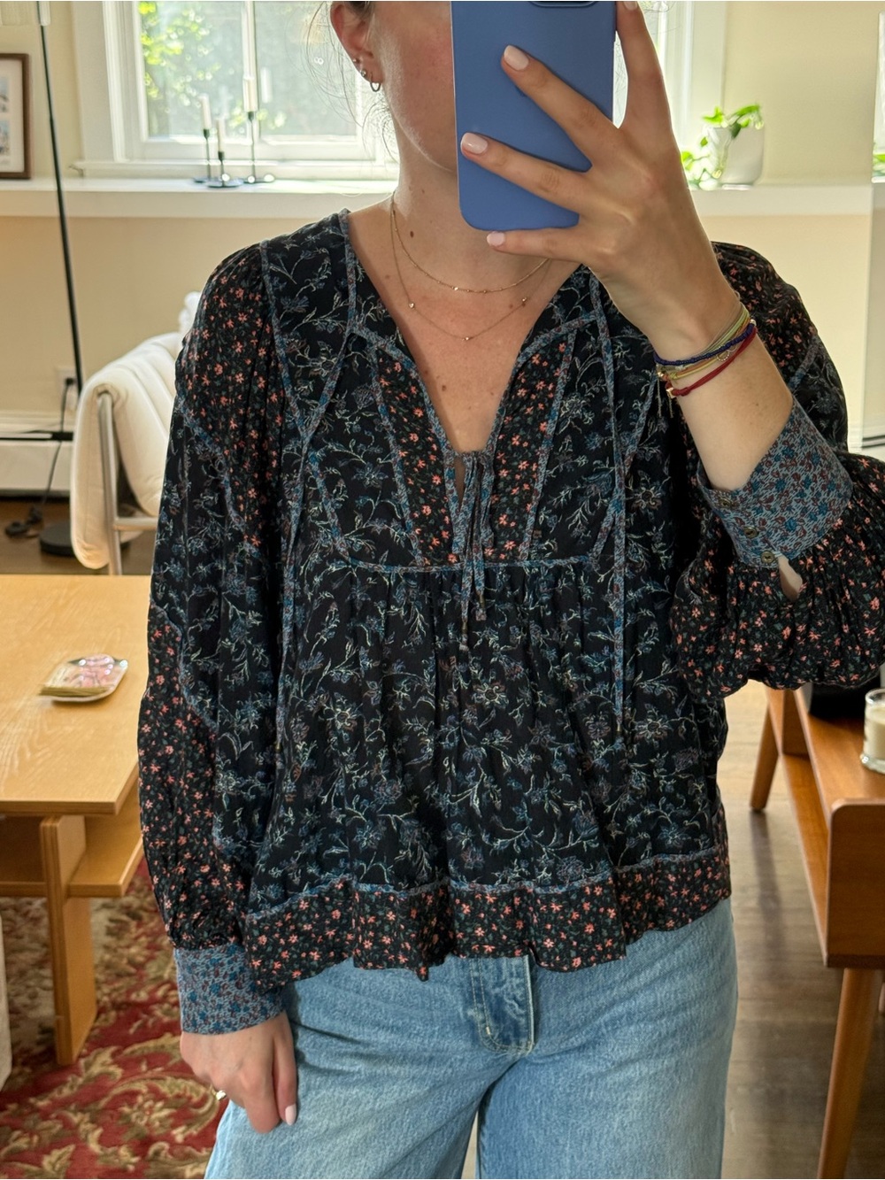 Ulla Johnson Black Floral Peasant Blouse